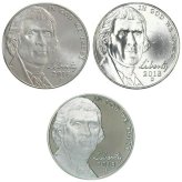 Jefferson Nickel Trio Set - 2018 Gem Uncirculated & Proof Coins