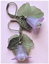 Lavender Leaf Pearl Earrings with Bronze Lever Backs