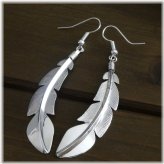 Southwestern Silver Feather Drop Earrings