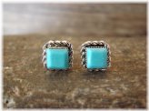 Turquoise Square Sterling Silver Earrings by Leander Cachini