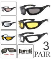 Choppers Wind Resistant Sunglasses with Padded Foam for Motorcycle Riding (3 Pairs)