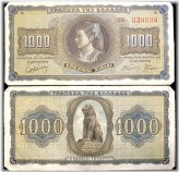 1942 Greek 1000 Drachmai Banknote in Fine Circulated Condition