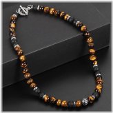 Tiger Eye and Lava Stone Necklace with Stainless Steel Toggle