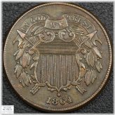 1864 Large Motto Copper Two Cent Piece