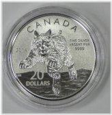 2014 Canadian Bobcat/Lynx Roux $20 999 Fine Silver Capsule Coin