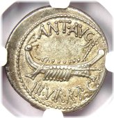 Marc Antony Silver Galley Denarius Coin - 32 BC