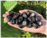 Agate Elder Futhark Rune Stones with Velvet Pouch