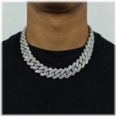 Frostbite Chain - 15mm Miami Cuban White Gold Plated Pendant with Clear Rhinestones