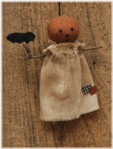 Rustic Pumpkin Girl Doll with Bat - Aged Fabric Craft