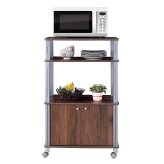 Walnut Rolling Kitchen Cart with 3 Tiers for Microwave and Oven Storage