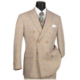Beige Glen Plaid Double Breasted Classic Fit Suit by VINCI
