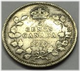 1907 Canadian Silver 5 Cents Coin