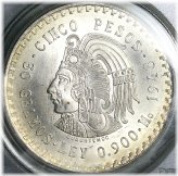 Cuauhtémoc Aztec Emperor 5 Pesos Coin - 1948 PCGS MS 66