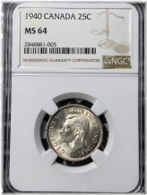 1940 Canada 25 Cents NGC MS64 Lot#G6434 Silver