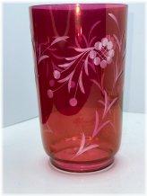 Cranberry Glass Floral Etched Vase