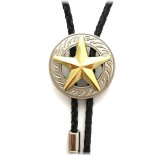 Texas Star Concho Bolo Tie with Genuine Leather Cord