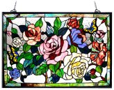 Butterfly & Roses Floral Stained Glass Panel
