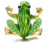 Enameled Frog Rhinestone Gold Pin
