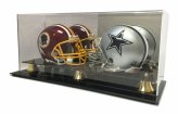 Double Mini Helmet Showcase with Mirror Back and Sleek Black Base