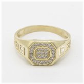 Greek Octagon Ring in Solid 10K Yellow Gold with CZ Stone (All Sizes)