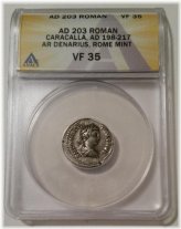 Caracalla Denarius - Rome Mint 203 AD VF35 ANACS