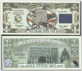 Alaska State Million Dollar Bill Collection with Map, Seal, Flag, and Capitol Design