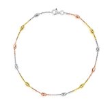 Tri-Color Diamond Cut Station Oval Moon Anklet