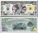 New Jersey State Million Dollar Bills with Map, Seal, Flag, and Capitol Design (Lot of 500)