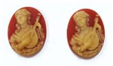 Hong Kong Mandolin Lady Carnelian Resin Cameos