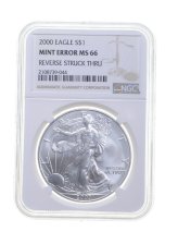 Silver Eagle Mint Error - Rev Struck Thru - NGC Graded