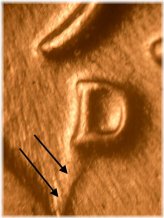 1958-D Lincoln Cent Long Die Gouge Error