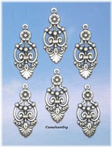 Filigree Hang Rings - Set of 6 Antiqued Sterling Silver Plated Findings