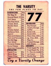 Atlanta Georgia Varsity Menu Reprint