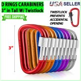 PeakLink Twist Lock Set: Multicolor Aluminum Carabiners and D-Rings for Climbing and Caving