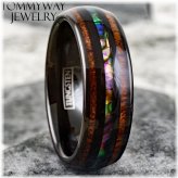 Tungsten Wood Stripe Ring with Abalone Inlay