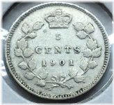 Canadian Silver Nickel Coin from 1901