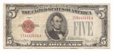 Red Seal United States Note - 1928-F $5 Dollar Bill (VG Or Better)