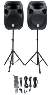 Portable Sound Solution: 12" Speakers, Bluetooth, Mic, and Stands Set