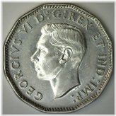George VI Canadian Nickel - 1947 AU 5 Cents Coin