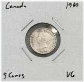 1900 Canada 5 Cents - VG - Very Good - 92.5% Silver