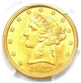 Golden Liberty $5 Coin - 1907 PCGS MS63