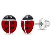 Enamel Ladybug Earrings with Sterling Silver Screw Backs for Kids