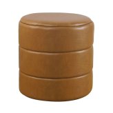 Caramel Faux Leather Round Upholstered Pouf