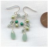 Jade Cluster Drop Earrings with Silver Hooks