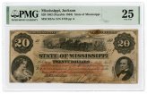 Mississippi Civil War Era $20 Note - PMG VF 25
