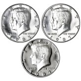 1987 Kennedy Half Dollar Year Set - Proof & BU US 3 Coin Lot
