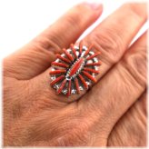 Coral Needlepoint Sterling Silver Ring