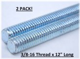 Zinc-Plated Steel Threaded Rod Set (3/8-16" Thread x 12" Long, Pack of 2)