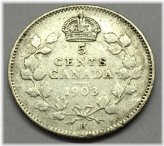 Canadian Silver Five Cents Coin from 1903