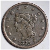 Braided Hair Large Cent - 1843 Choice Fine Grade